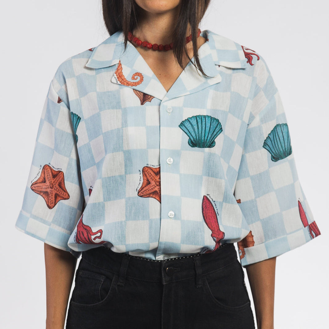 Chequered Blue Linen Shirt