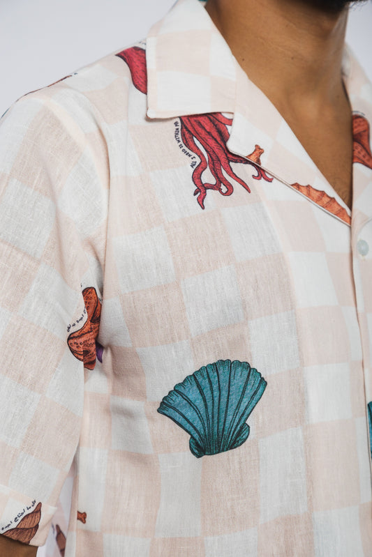 Chequered Salmon Linen Shirt