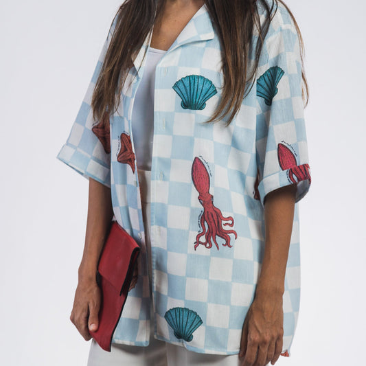 Chequered Blue Linen Shirt